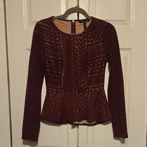 BCBGMaxAzria Red Peplum Fitted Blouse
